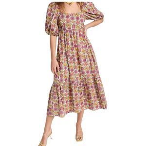 MINKPINK Yasamin Tiered Midi Dress in Pink Yellow Floral M